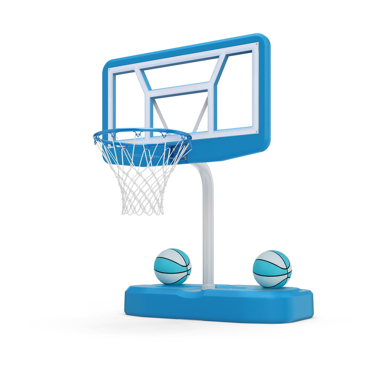 Pool Basketball Hoop Set with 2 Balls and Pump for Water Games-Light Blue view 4