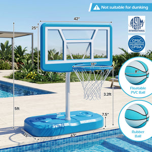 Pool Basketball Hoop Set with 2 Balls and Pump for Water Games-Light Blue view 5