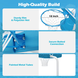 Pool Basketball Hoop Set with 2 Balls and Pump for Water Games-Light Blue view 8