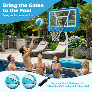 Pool Basketball Hoop Set with 2 Balls and Pump for Water Games-Light Blue view 9