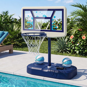 Pool Basketball Hoop Set with 2 Balls and Pump for Water Games-Navy view 2