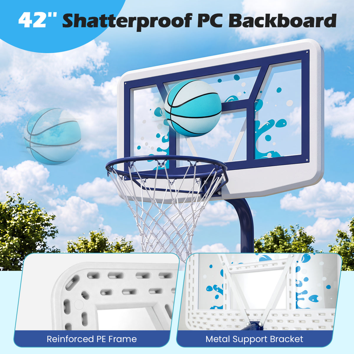 Pool Basketball Hoop Set with 2 Balls and Pump for Water Games-Navy view 6