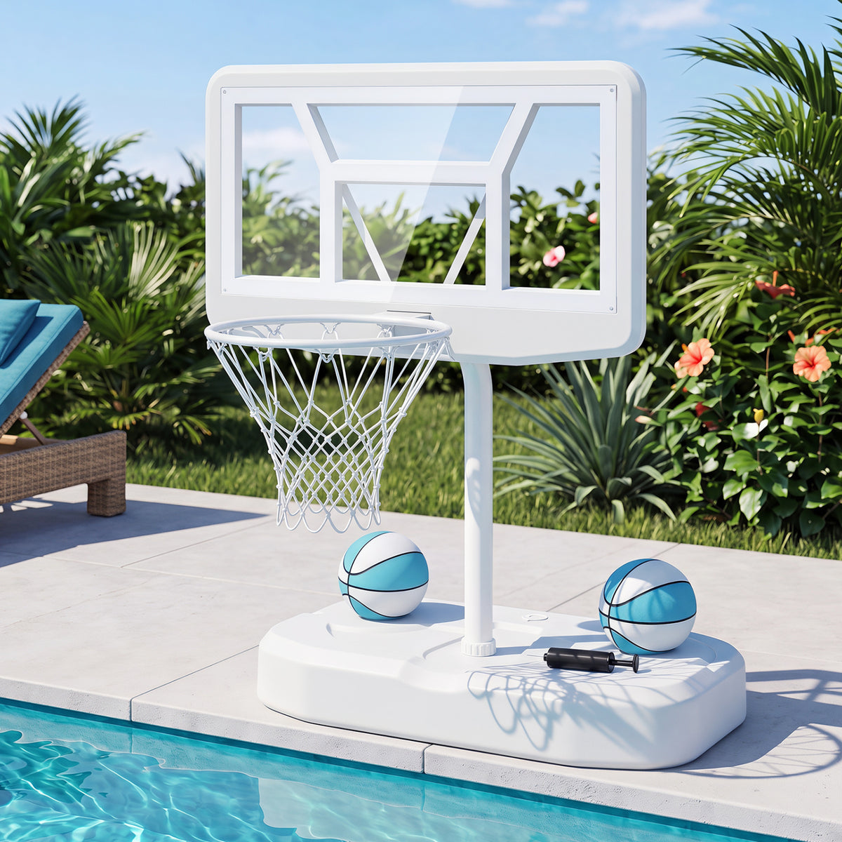 Pool Basketball Hoop Set with 2 Balls and Pump for Water Games-White view 2