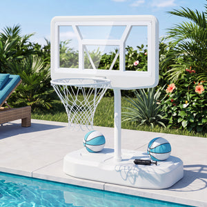 Pool Basketball Hoop Set with 2 Balls and Pump for Water Games-White view 2