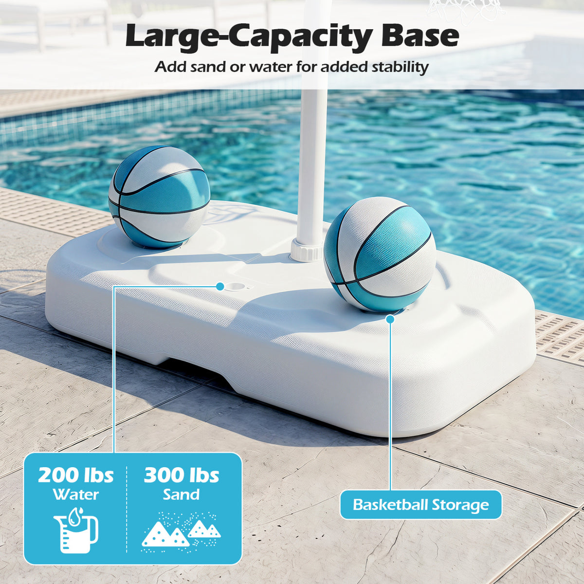 Pool Basketball Hoop Set with 2 Balls and Pump for Water Games-White view 7