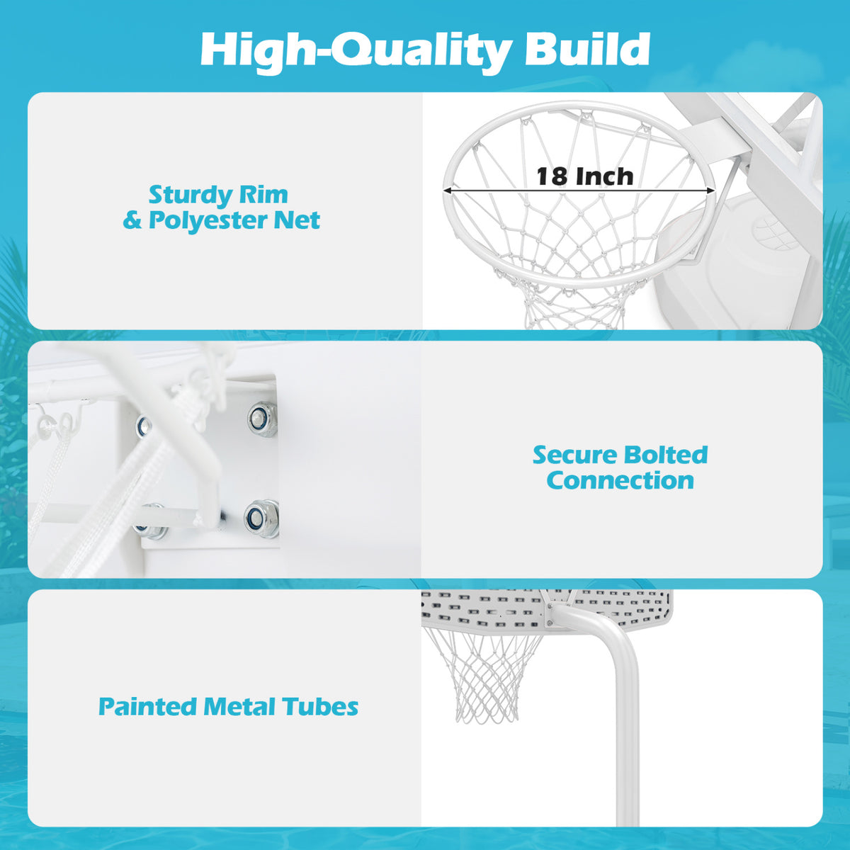 Pool Basketball Hoop Set with 2 Balls and Pump for Water Games-White view 8
