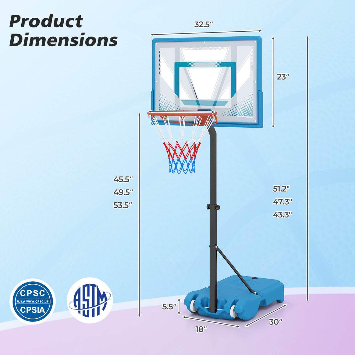 Pool Basketball Hoop with 3-Level Adjustable Height and Weighted Base view 4