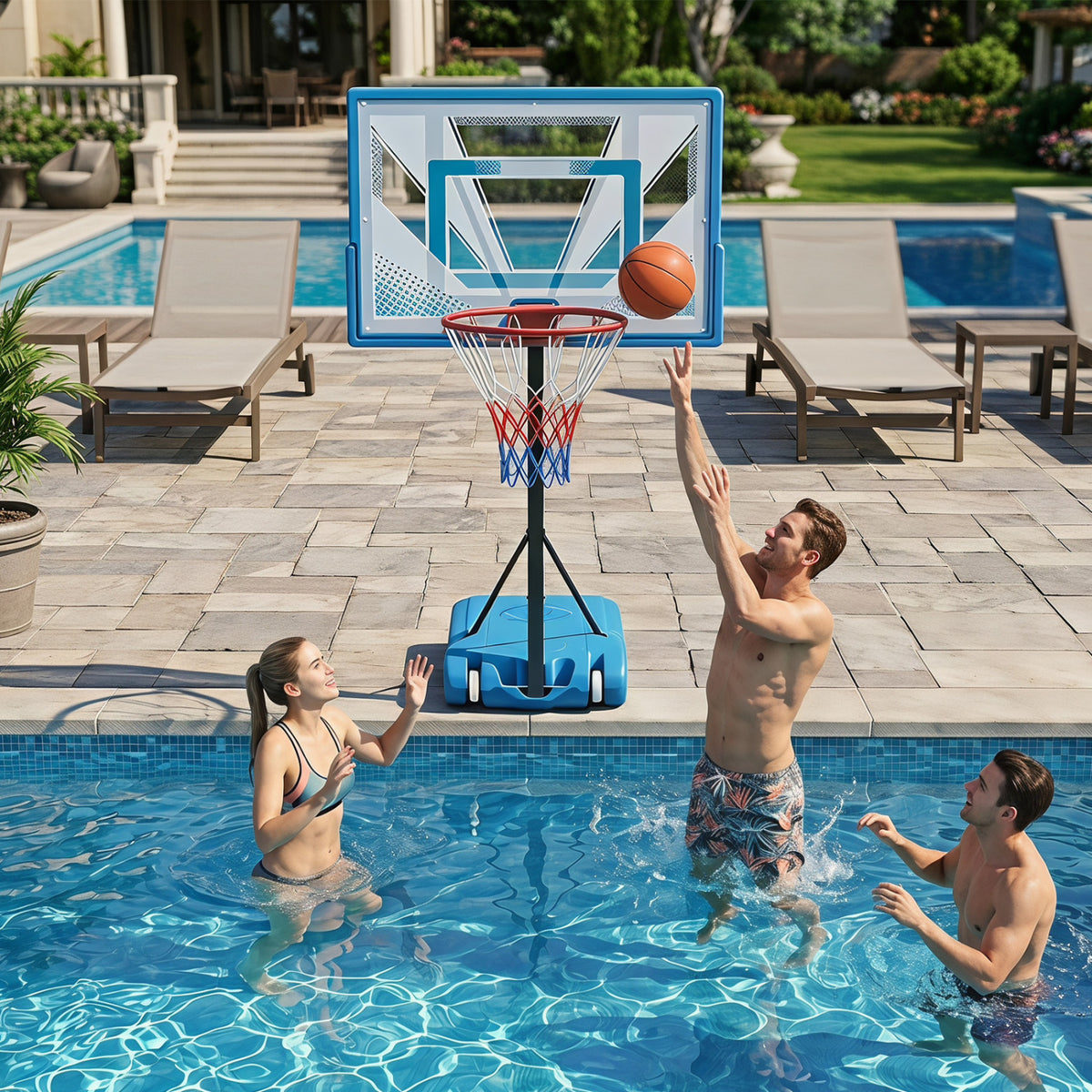 Pool Basketball Hoop with 3-Level Adjustable Height and Weighted Base view 5