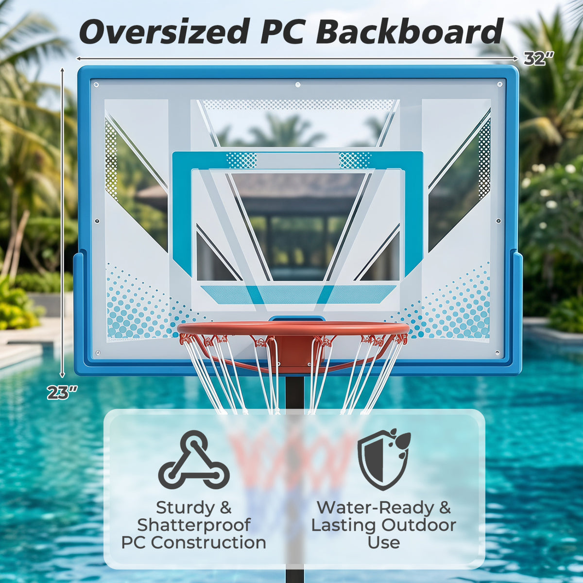 Pool Basketball Hoop with 3-Level Adjustable Height and Weighted Base view 6
