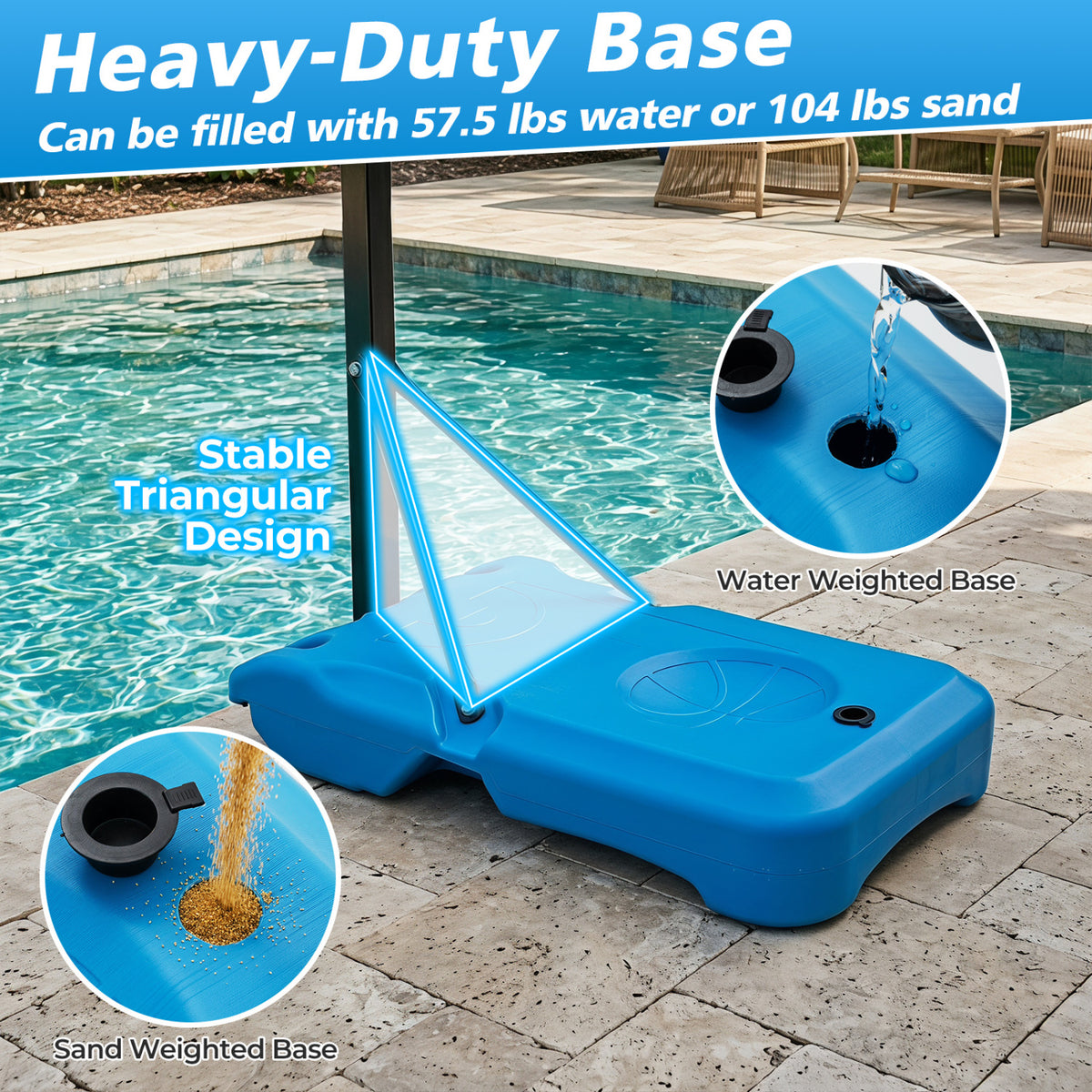 Pool Basketball Hoop with 3-Level Adjustable Height and Weighted Base view 8