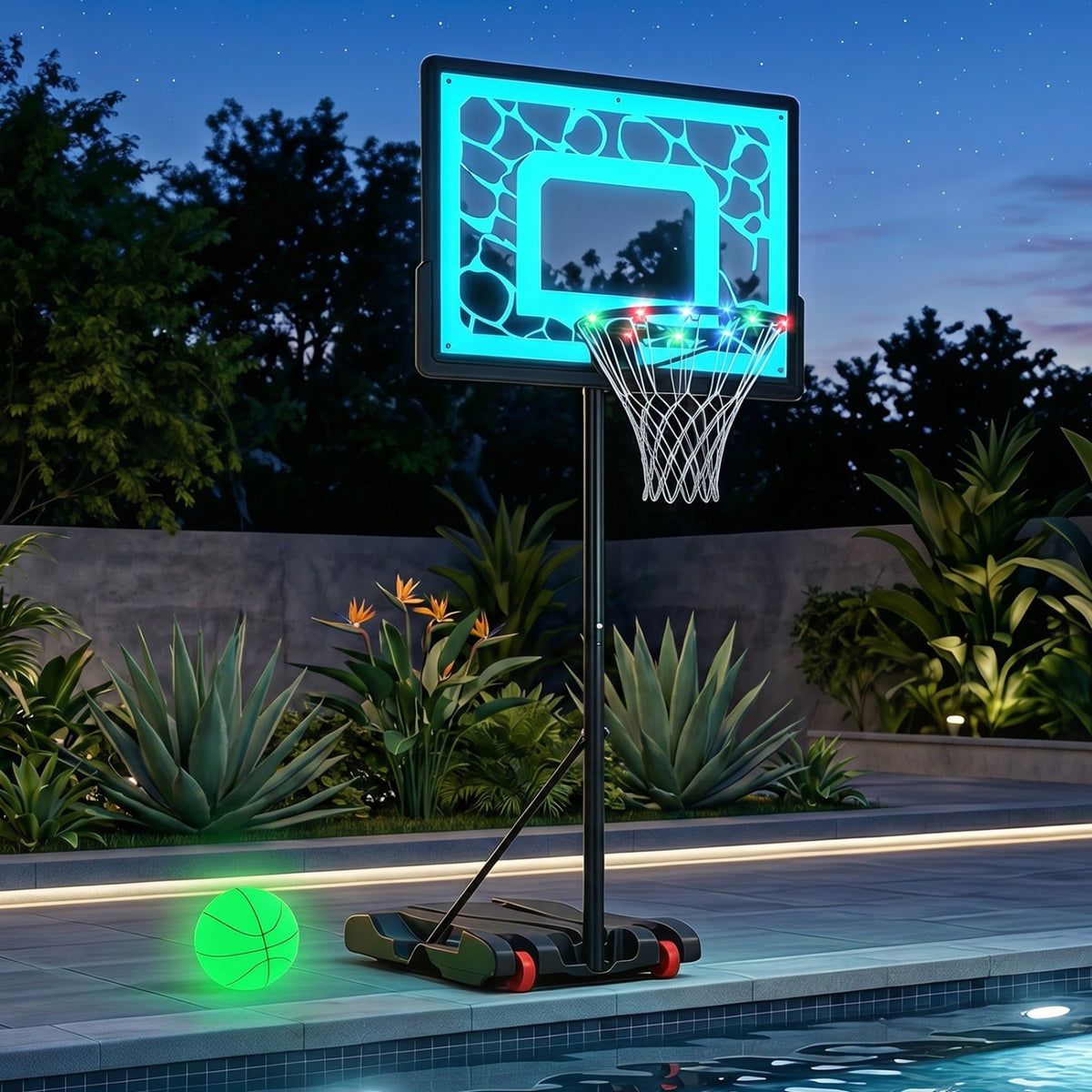 Pool Basketball Hoop with LED for Driveway Poolside Night Training view 2