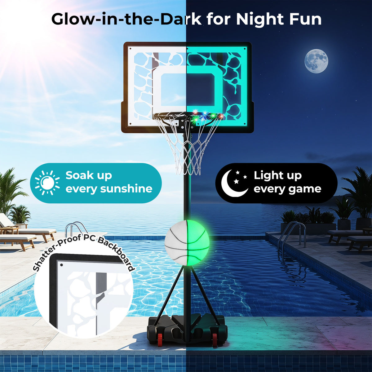 Pool Basketball Hoop with LED for Driveway Poolside Night Training view 7