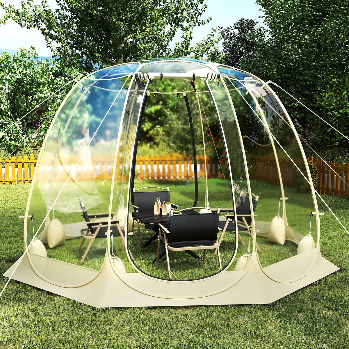 Pop Up Bubble Tent 630° Transparent PVC Igloo 8.5 x 8.5 FT Instant Setup Screen House for 5-6 People-Beige view 2