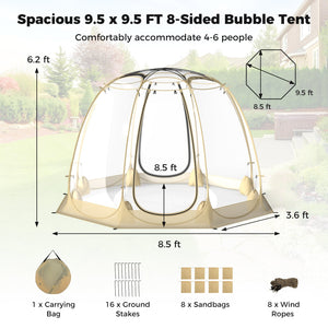 Pop Up Bubble Tent 630° Transparent PVC Igloo 8.5 x 8.5 FT Instant Setup Screen House for 5-6 People-Beige view 4