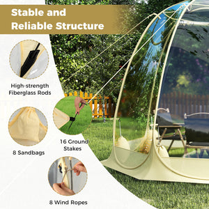 Pop Up Bubble Tent 630° Transparent PVC Igloo 8.5 x 8.5 FT Instant Setup Screen House for 5-6 People-Beige view 8
