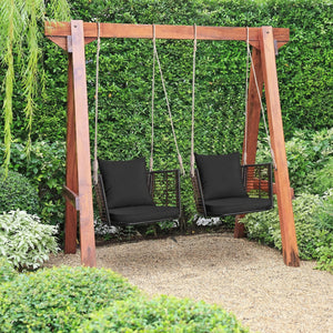 Porch Swing Patio Hanging Rattan Chair with Zippered Cushions and Rope-Black view 3