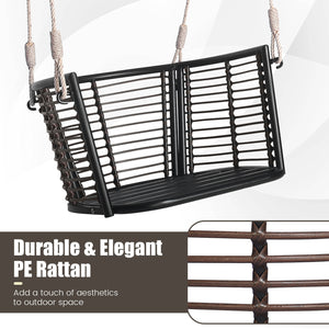 Porch Swing Patio Hanging Rattan Chair with Zippered Cushions and Rope-Black view 8