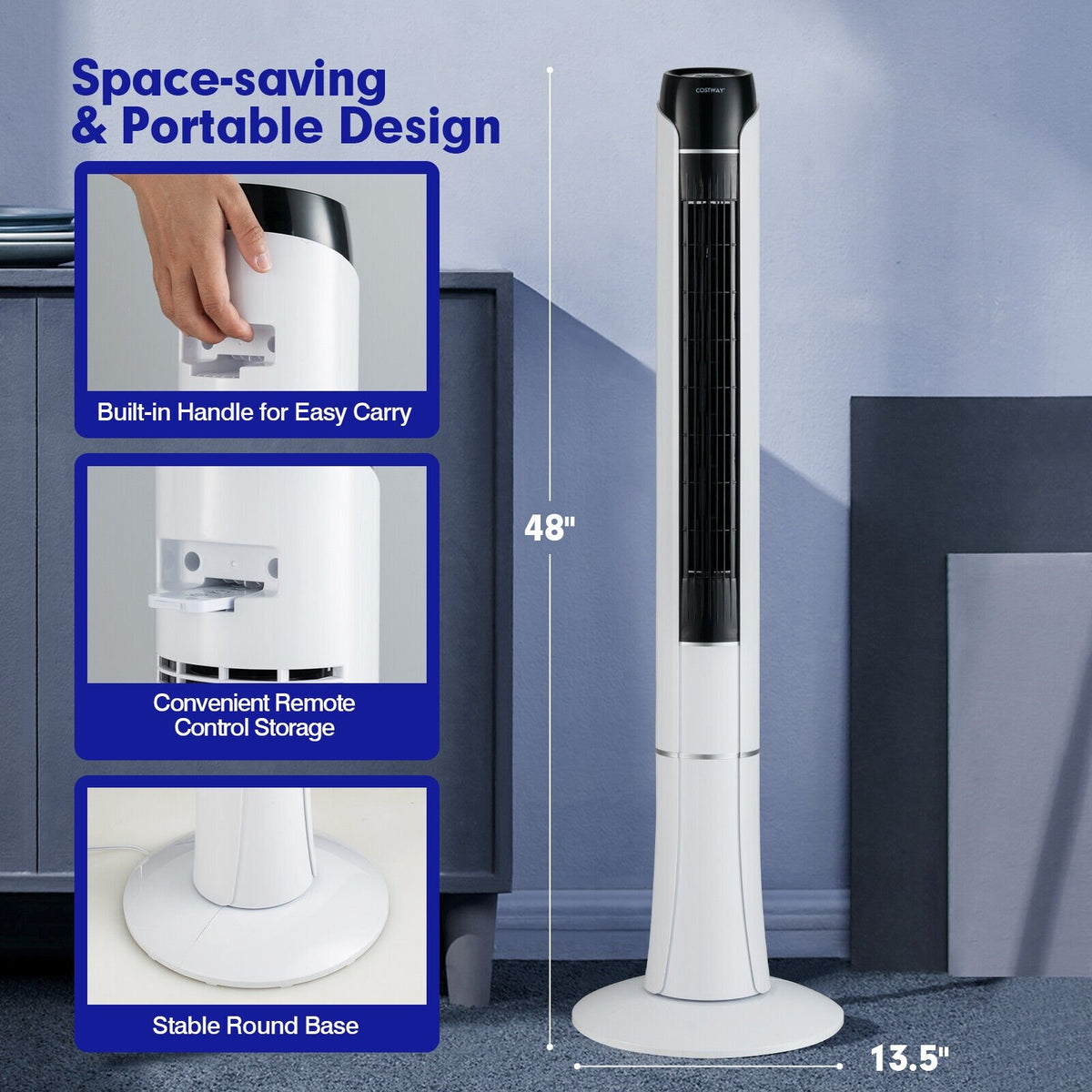 Portable 48 Inches Tower Fan with Remote Control-White view 4
