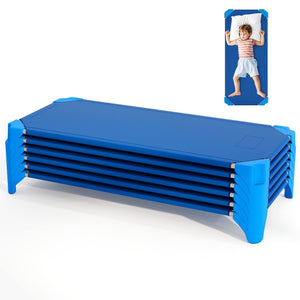 Portable 6 Pack Stackable Daycare Cots Sleeping Bed for Kids 52 Inch-Blue view 4
