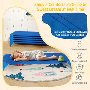 Portable 6 Pack Stackable Daycare Cots Sleeping Bed for Kids 52 Inch-Blue view 9