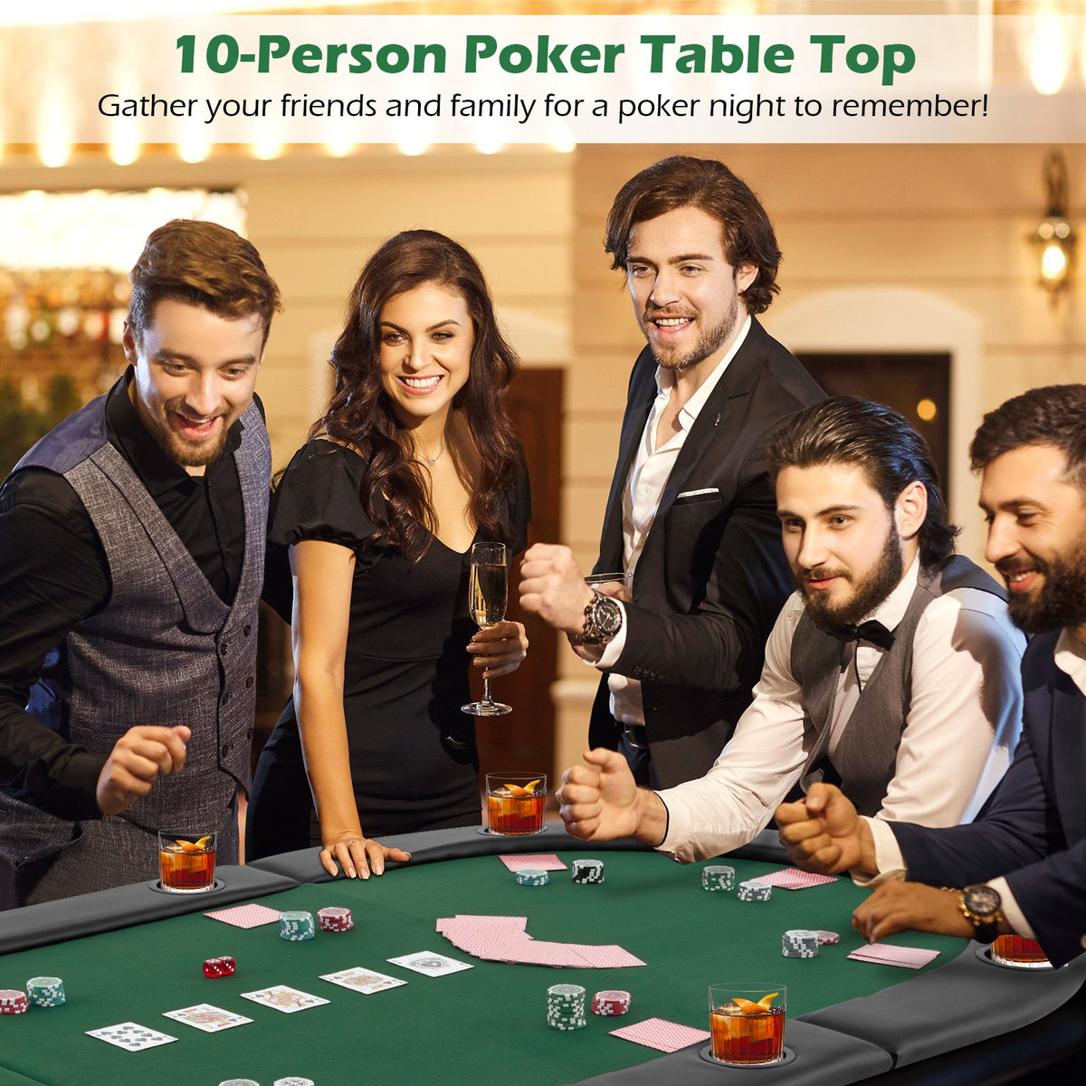 Portable 84 x 42 Inch 10-Player Foldable Padded Poker Table Top-Green view 2