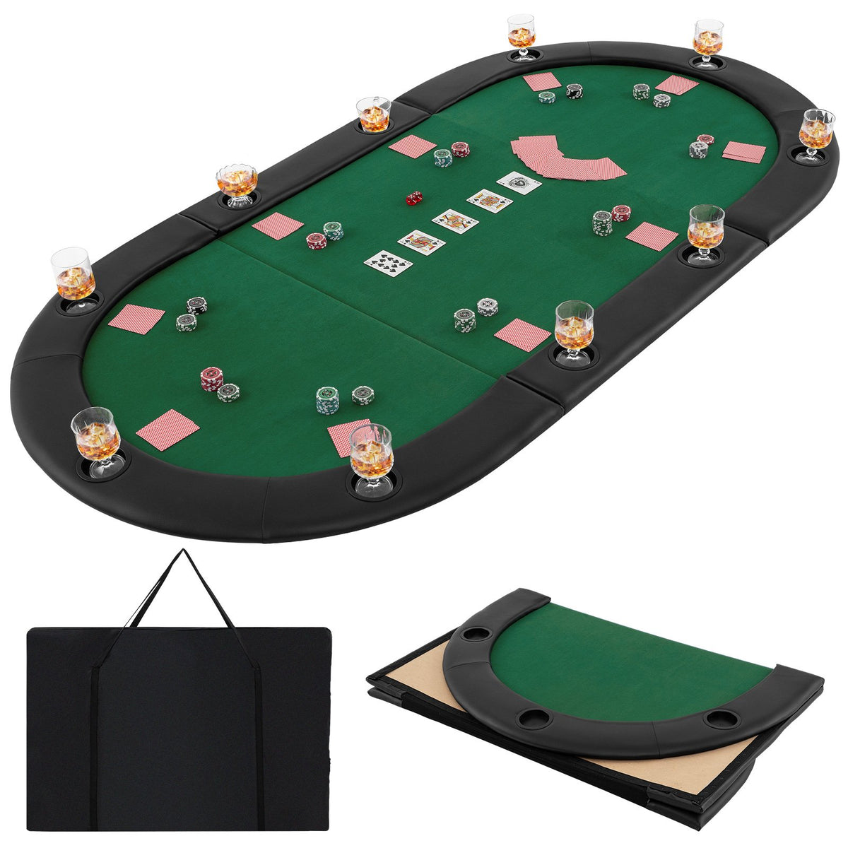 Portable 84 x 42 Inch 10-Player Foldable Padded Poker Table Top-Green view 5