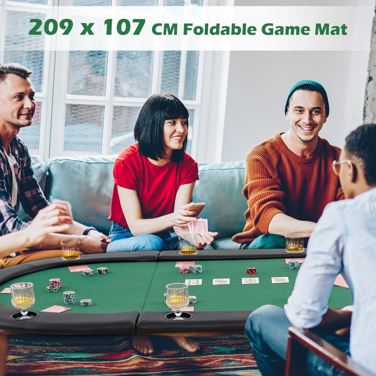 Portable 84 x 42 Inch 10-Player Foldable Padded Poker Table Top-Green view 6