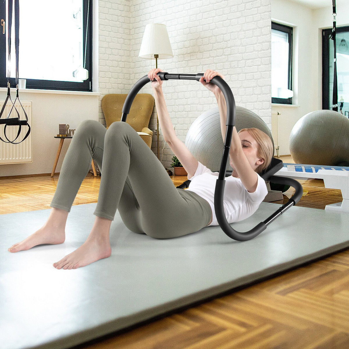 Portable AB Trainer Fitness Crunch Workout Exerciser with Headrest-Black view 2