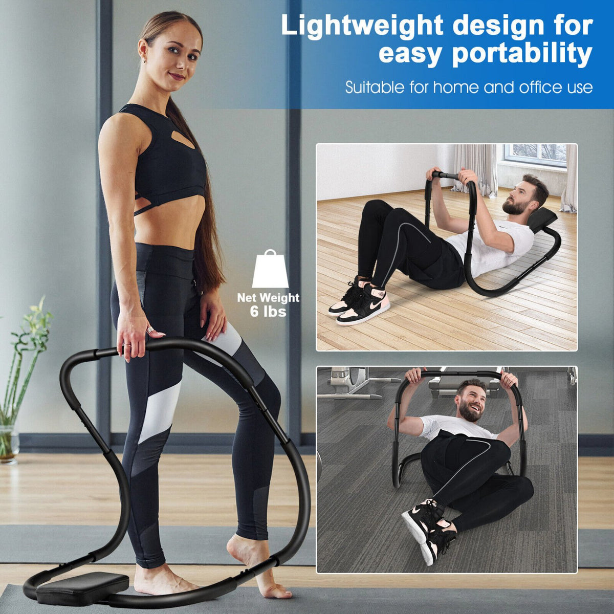 Portable AB Trainer Fitness Crunch Workout Exerciser with Headrest-Black view 6