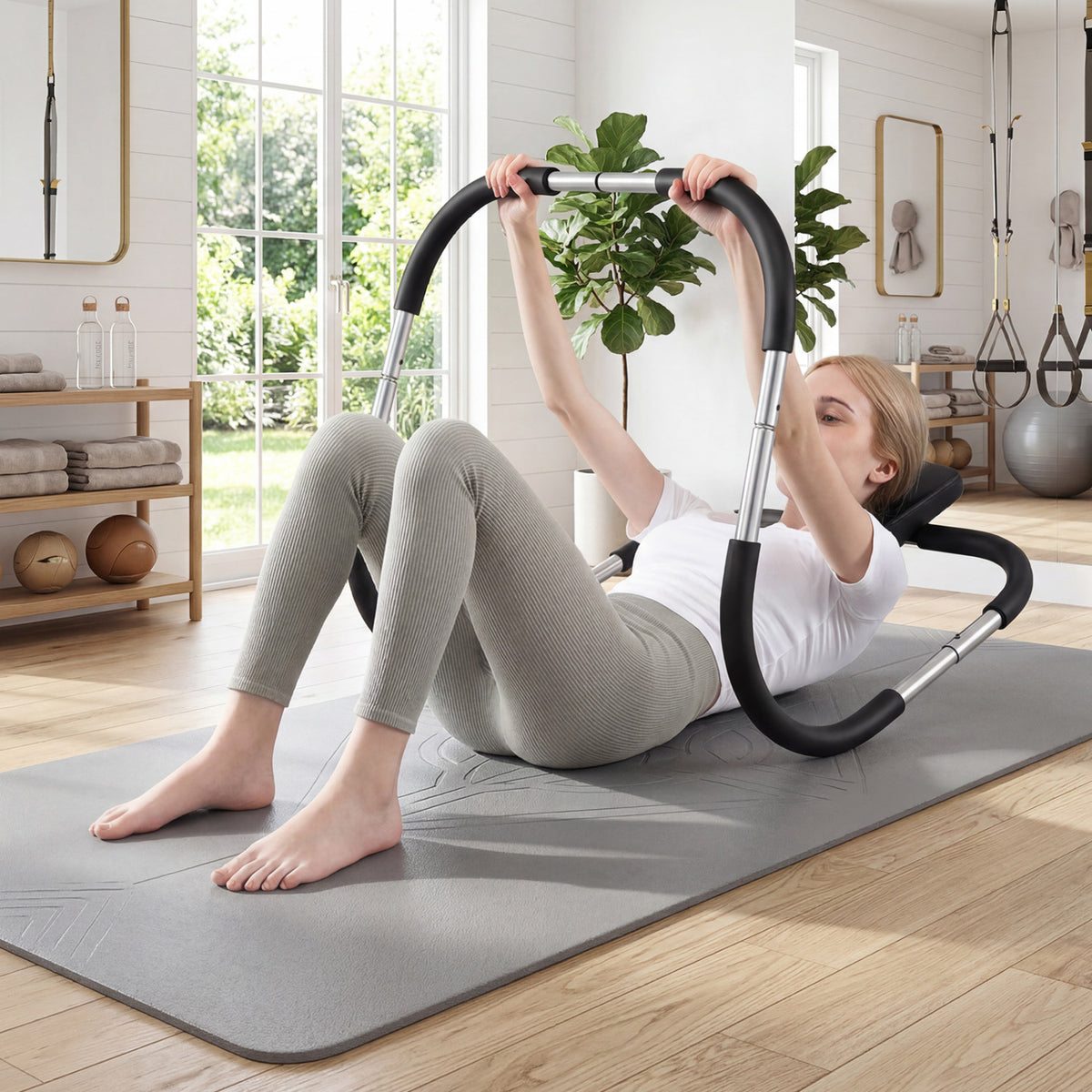 Portable AB Trainer with Headrest and Foam Handle for Office Home Gym-Silver view 2
