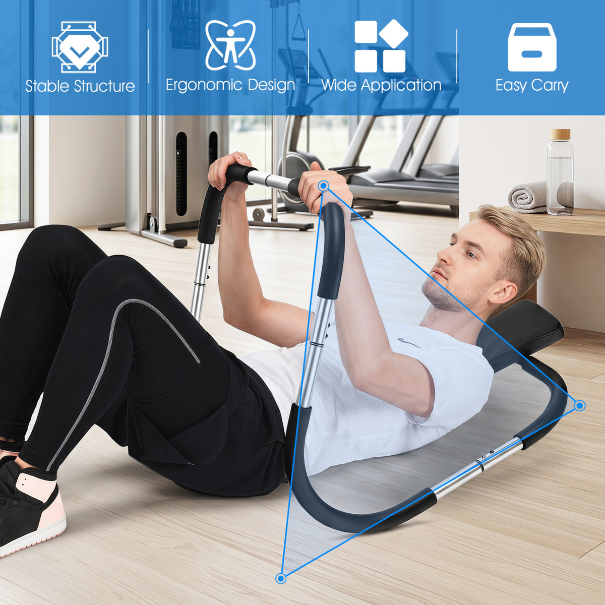 Portable AB Trainer with Headrest and Foam Handle for Office Home Gym-Silver view 9
