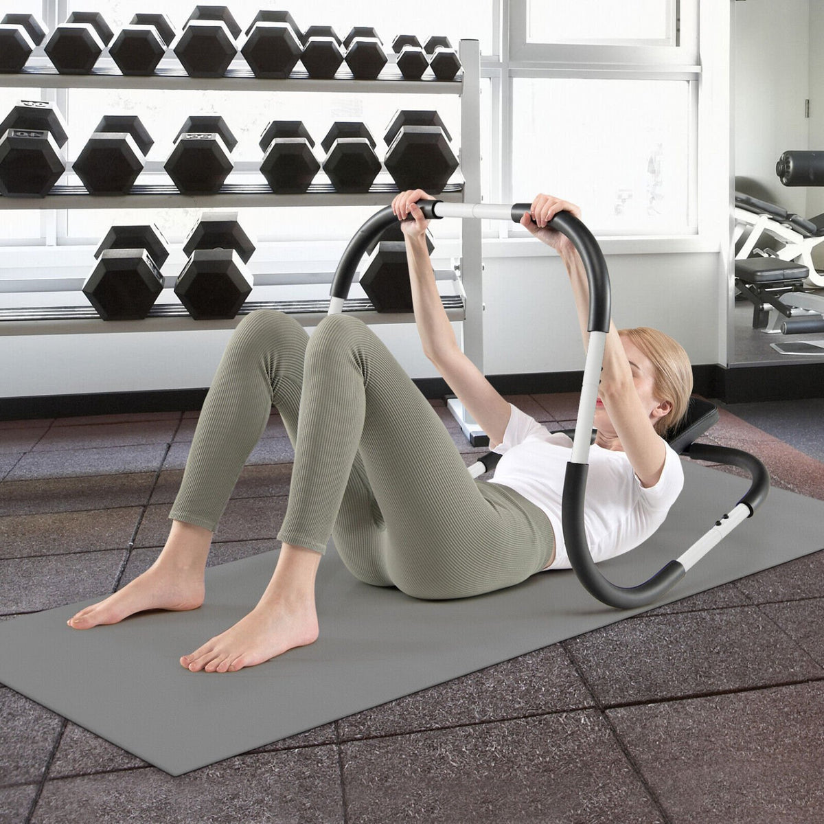 Portable AB Trainer with Headrest and Foam Handle for Office Home Gym-White view 2