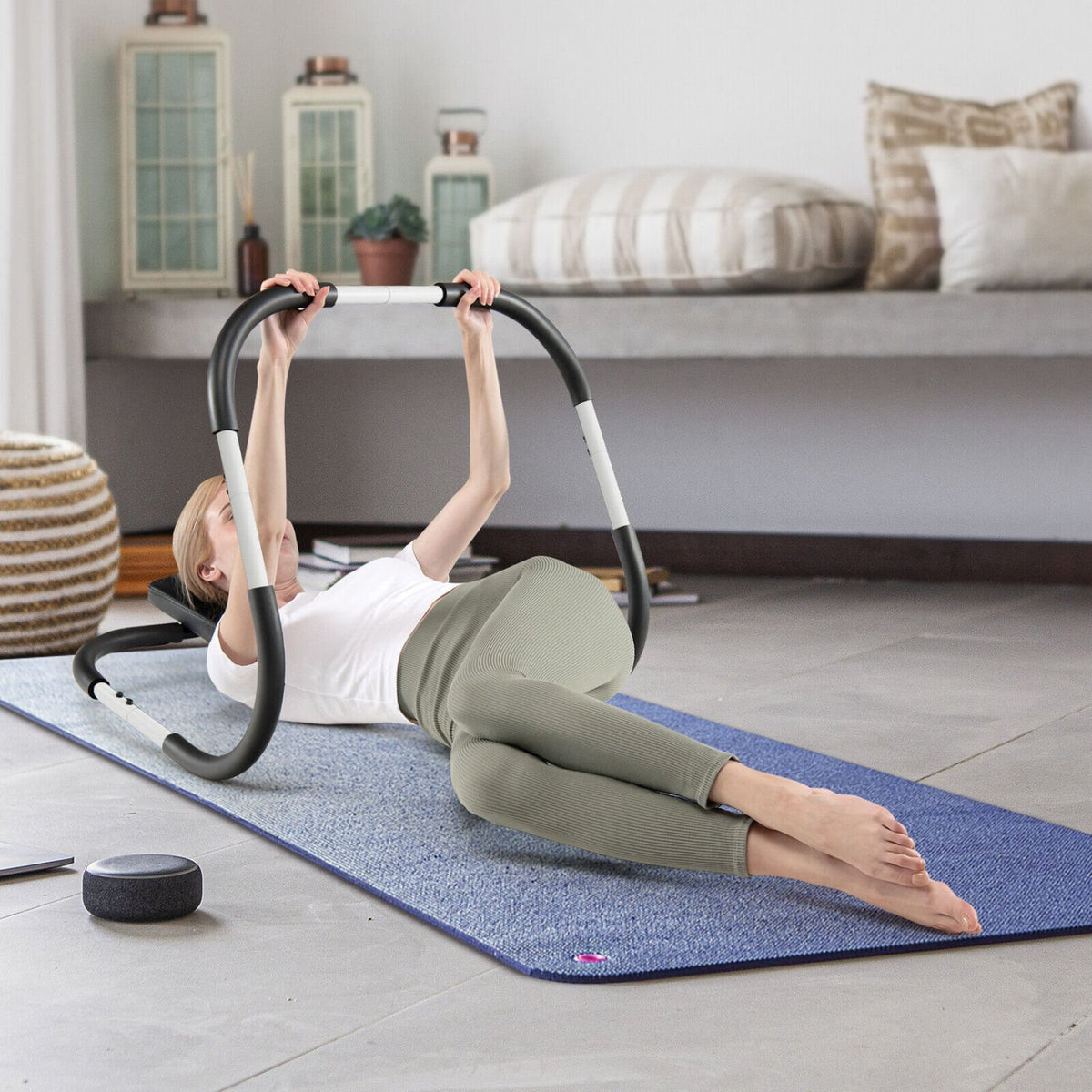 Portable AB Trainer with Headrest and Foam Handle for Office Home Gym-White view 3