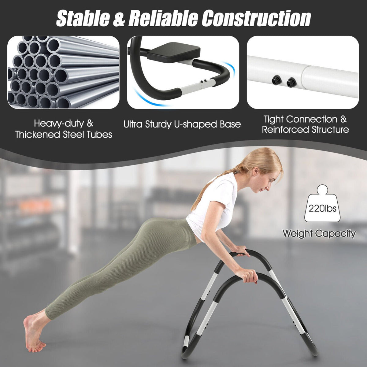 Portable AB Trainer with Headrest and Foam Handle for Office Home Gym-White view 5