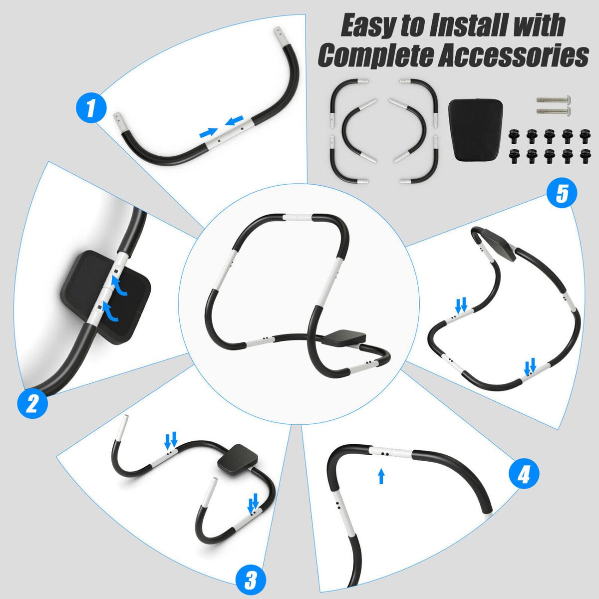 Portable AB Trainer with Headrest and Foam Handle for Office Home Gym-White view 9