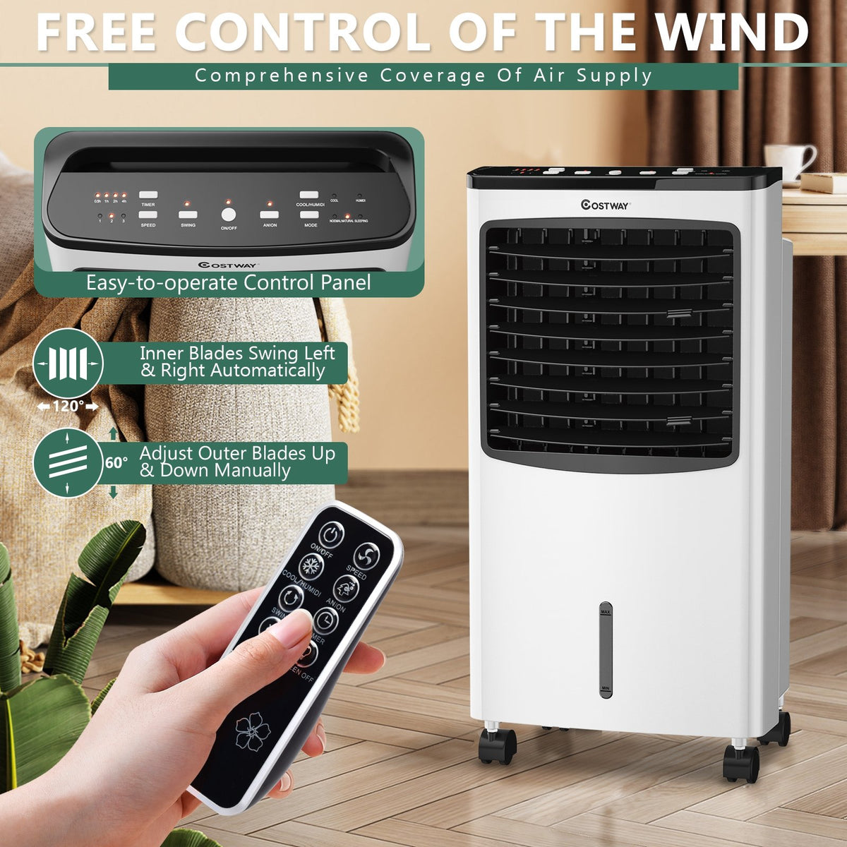 3-in-1 Portable Evaporative Air Conditioner Cooler with Remote Control view 3