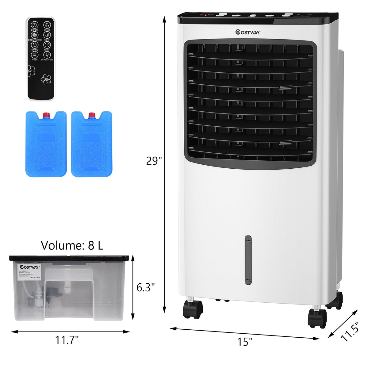 3-in-1 Portable Evaporative Air Conditioner Cooler with Remote Control view 4