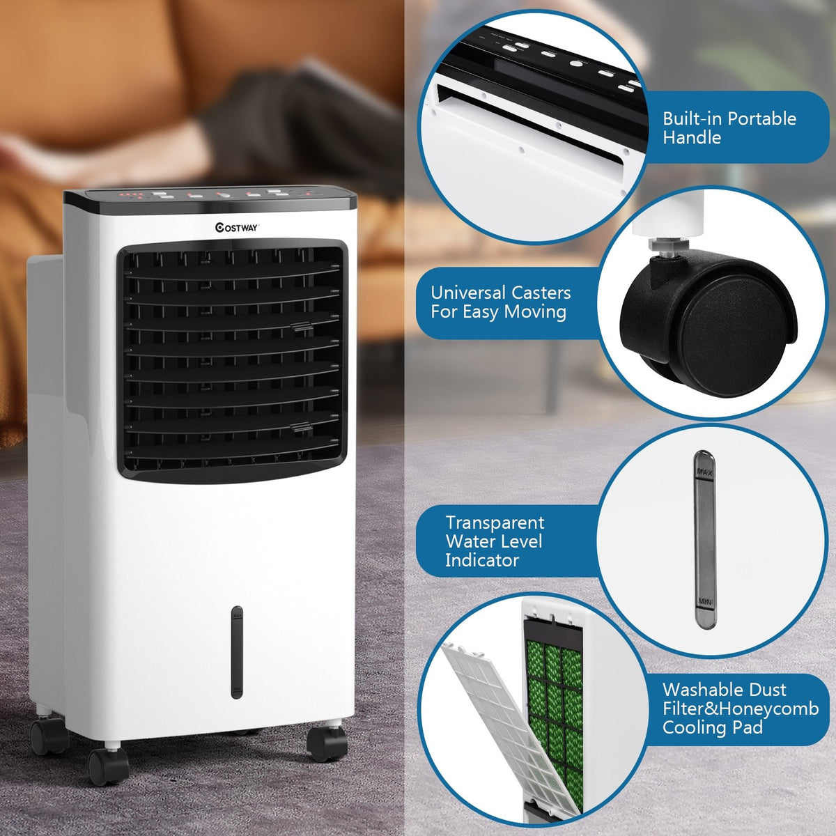 3-in-1 Portable Evaporative Air Conditioner Cooler with Remote Control view 5