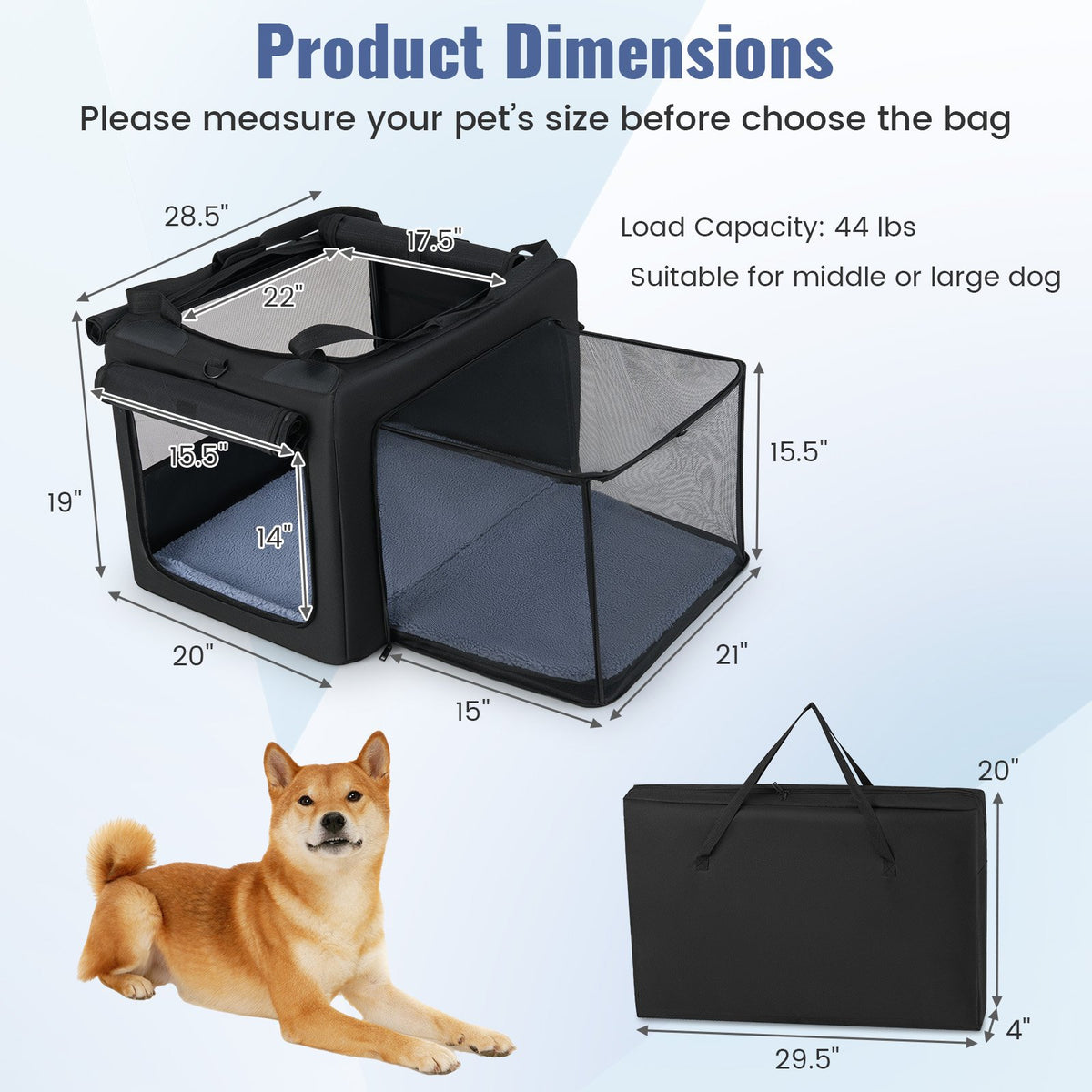 Portable Foldable Pet Carrying Bag with 2 Openings and Comfy Cushion-M view 5