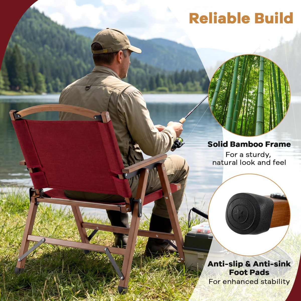 Portable and Lightweight Folding Camping Chair for Patio Picnic Leisure Fishing Travel Beach-Red view 7