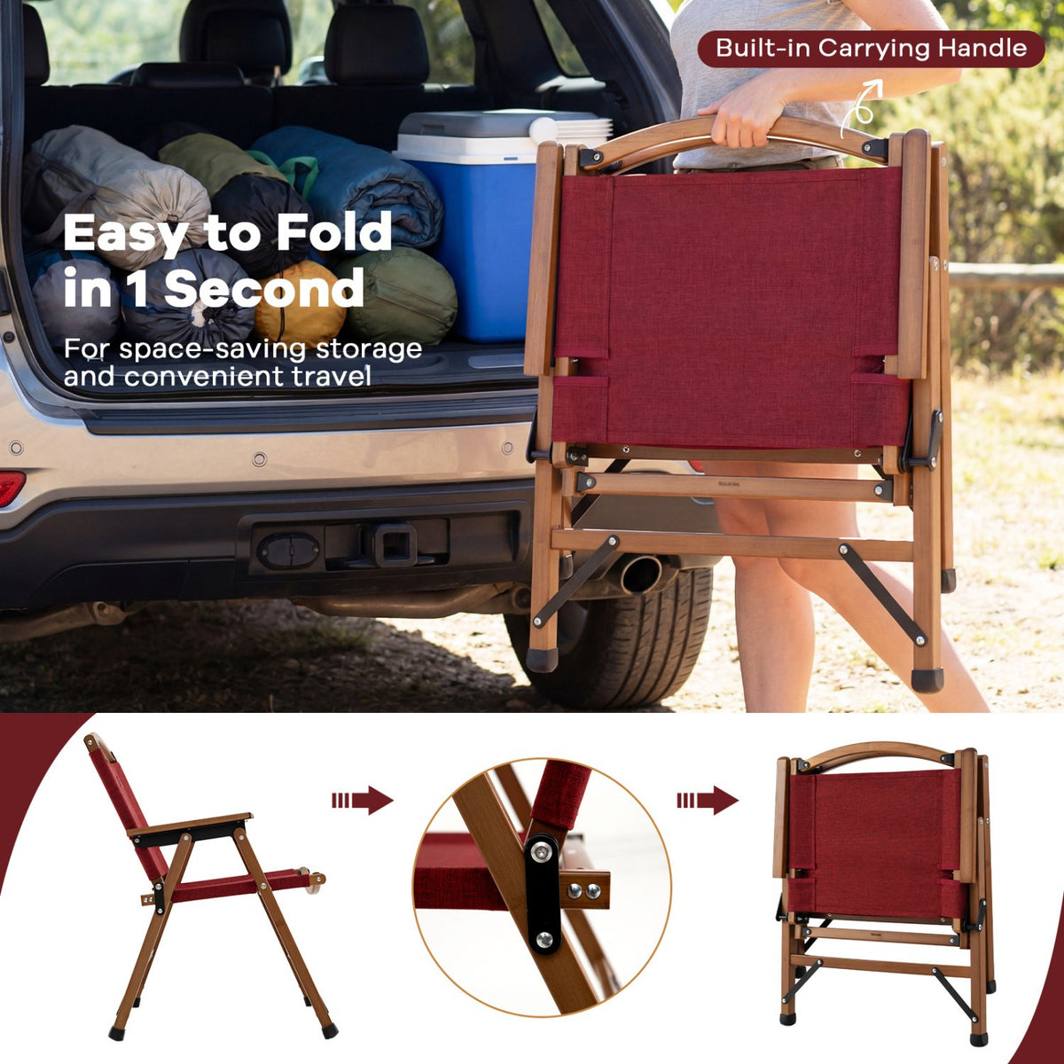 Portable and Lightweight Folding Camping Chair for Patio Picnic Leisure Fishing Travel Beach-Red view 8