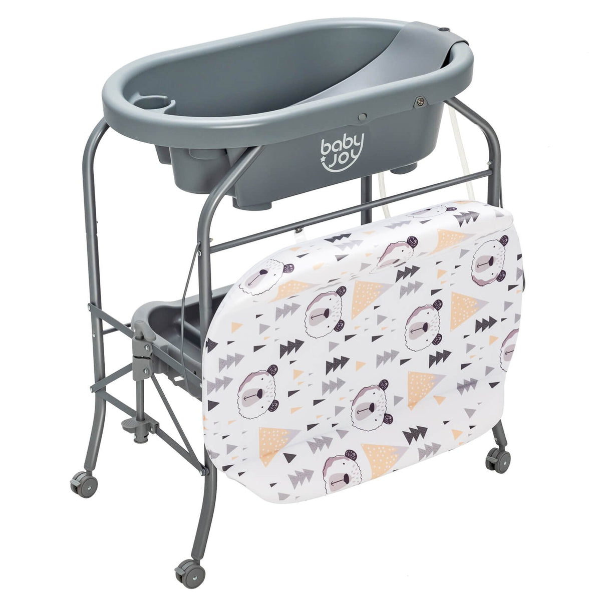 Portable Baby Changing Table with Storage Basket and Shelves-Gray view 4