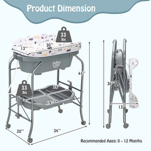 Portable Baby Changing Table with Storage Basket and Shelves-Gray view 5