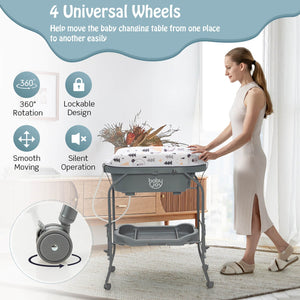Portable Baby Changing Table with Storage Basket and Shelves-Gray view 6