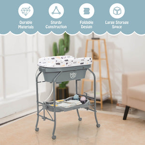 Portable Baby Changing Table with Storage Basket and Shelves-Gray view 7