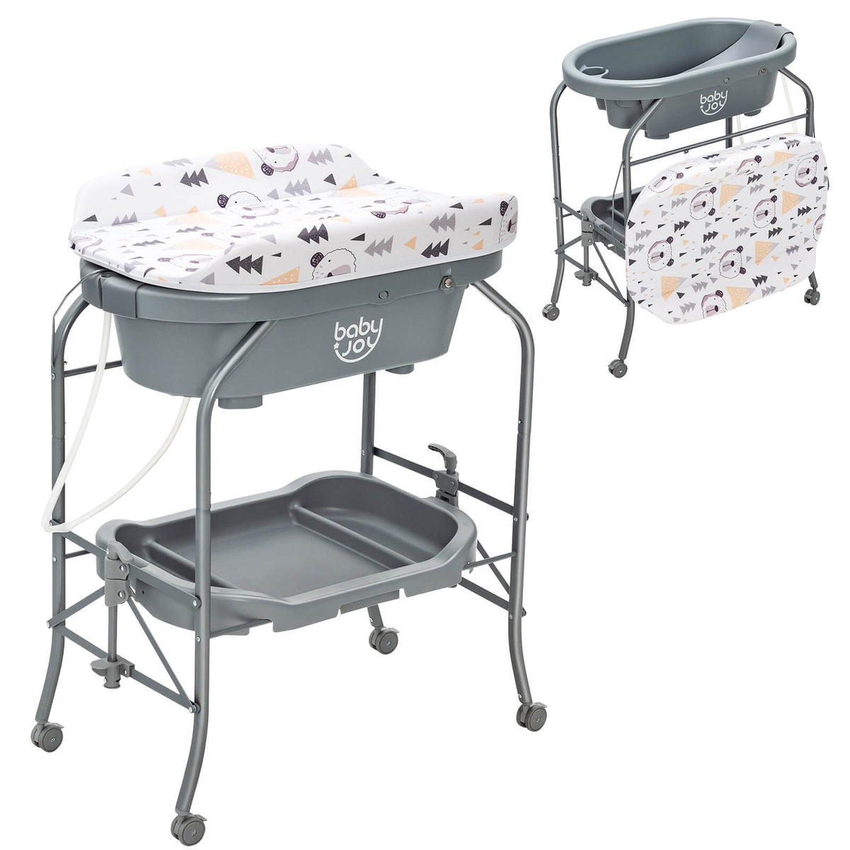 Portable Baby Changing Table with Storage Basket and Shelves-Gray view 8