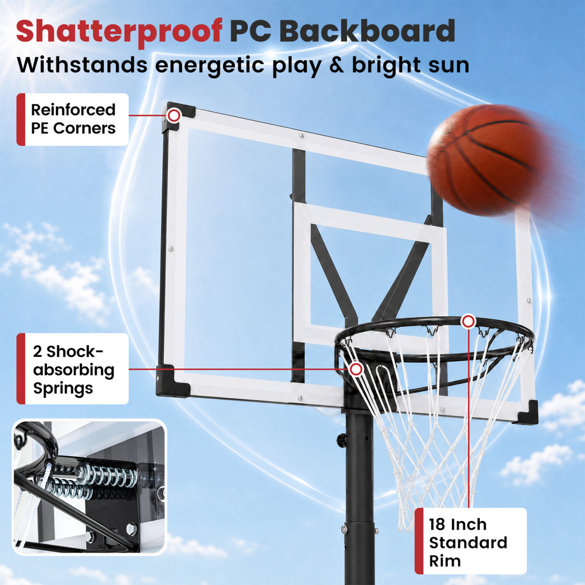 Portable Basketball Hoop with 4.43-10 Ft Adjustable Height view 7