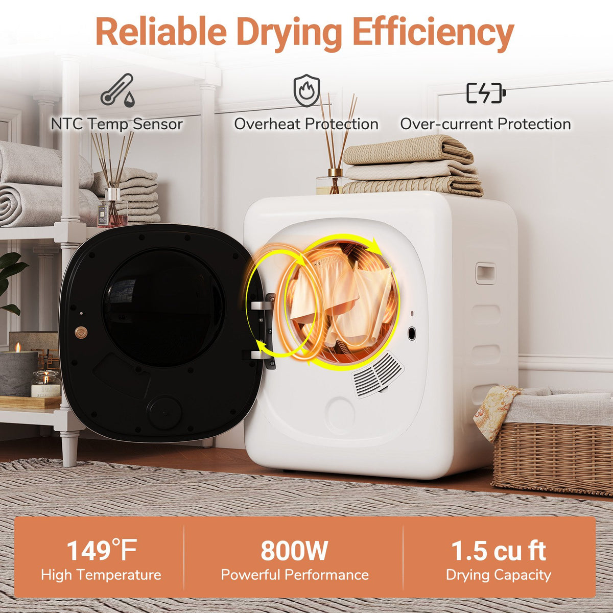 Portable Clothes Dryer Compact Drying Machine 800W Electric Laundry Dryer view 4