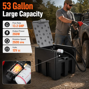 Portable Diesel Tank 53 Gallon with 13.2 GPM Flow Rate for Transportation-Black view 6