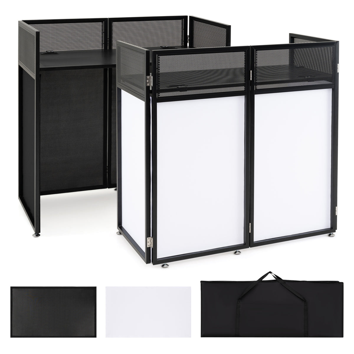 Portable DJ Booth with Adjustable Feet and Detachable Tabletop-Black